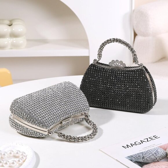 Women's Rhinestone Tote Clutch Polyester Evening Bag for Parties - Picture 2 of 7